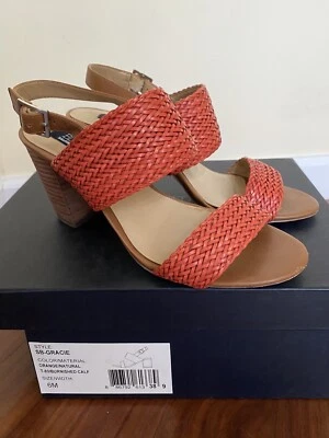 Blue SaksFifthAvenue Slingback Sandals 6M Orange Natural Leather Burnished Calf - Image 1 of 4