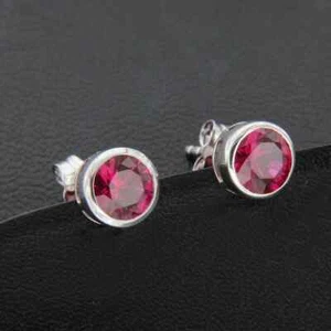 2CT Round Cut Lab Created Ruby Bezel Stud Earring 14k White Gold Plated - Picture 1 of 2