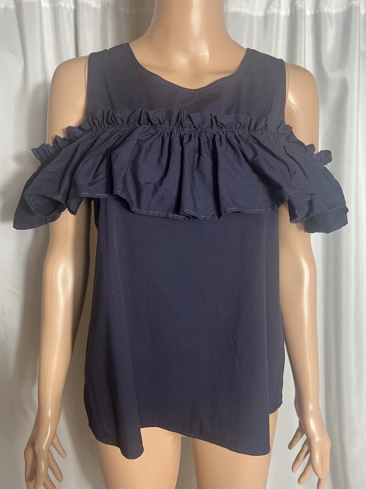 Copper Key Women’s Size S Navy Ruffle Off/Cold-Shoulder Top Flowy Versatile - Image 1 of 4