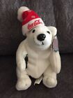 1997 Coca Cola Polar Bear Beanie Christmas Santa Plush Hat & Coke Bottle #0104