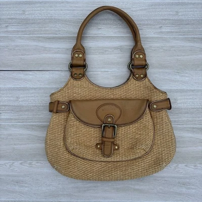 Vintage BCBG Woven Brown Hobo Shoulder Bag | Faux Leather Trim | Boho Chic Purse - Image 1 of 4