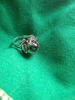 Современное кольцо из стерлингового серебра 925 пробы с культивированным жемчугом и цветком розы размер 4,75 - Изображение 1 из 2