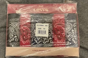 Levi's 6 Pack 100% Cotton Bandana Set Black/Red, New In Box - Picture 1 of 2