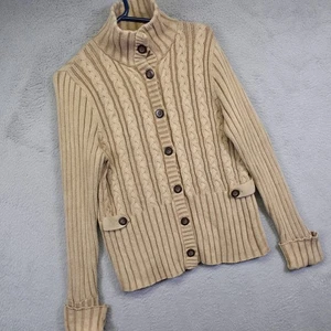 Eddie Bauer Cardigan Womens L Chunky Cable Knit Ribbed Preppy Y2K Old Money - Picture 1 of 14