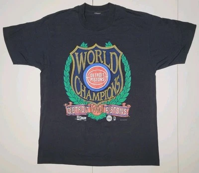 Camiseta De Colección 1990 Detroit Pistons Campeones del Mundo NBA Puntada Única Sin Etiqueta/Grande? Foto 1 de 4