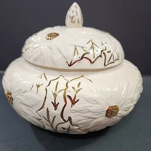 Beautiful Porcelain Candy Display Dish White With Gold Accents SP Engraved  - Picture 1 of 12