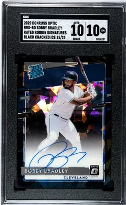 2020 Donruss Optic Bobby Bradley RC SGC 10 w/10 Auto Black Cracked Ice Prizm /25 - Image 1 of 2