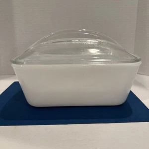 Vintage Westinghouse Kastenform Milchglas Backform mit klarem Flossendeckel 40er Jahre - Bild 1 von 9