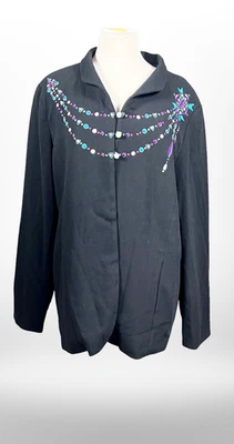 Blazer artístico portátil Bob Mackie XL negro con cuentas bordado botón perla nuevo con etiquetas Foto 1 de 4