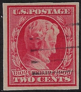 US Scott 369 imperf Lincoln used, 1909. VF, CV $19			  (a7371 - Picture 1 of 3