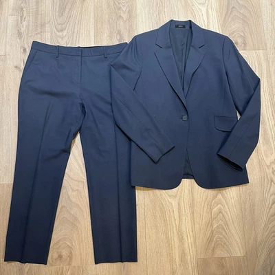 Calça terno feminina Theory 2 peças azul lã virgem tamanho 10 jaqueta blazer 12 EXCELENTE - Imagem 1 de 4