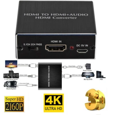 HDMI Stereo Audio Extractor Converter 4K  2K HDMI to HDMI + Optical SPDIF 3.5mm - Bild 1 von 4