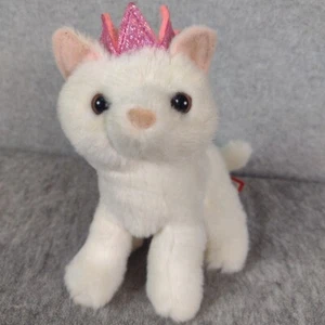 Douglas Cuddle Toys Duchess White Cat 6 Inch Pink Ears & Crown Brown Eyes - Picture 1 of 8