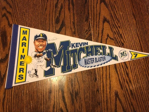 Vintage 1992 Baseball MLB Kevin Mitchell Seattle Mariners Pennant, Full Size 30" Cover