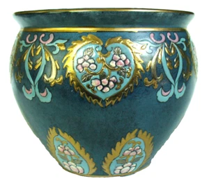 Heygill Imp.~CERAMIC~Enamel~HAND PAINTED~Blue~FLORAL~Pot~GILDED~5.25"x6.25"x4.5" - Picture 1 of 11