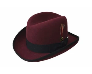 Deluxe Homburg Fedora Hat in Bordeaux with Black Trim - Picture 1 of 1