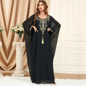 Abito lungo musulmano caftano abaya donna abito a maniche a pipistrello abito da sera festa ballo - Foto 1 di 229