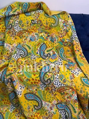 Colcha Kantha de cachemira amarilla tamaño doble manta de algodón puro Foto 1 de 3