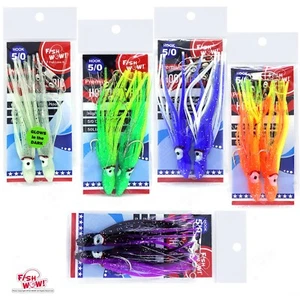 5 Stück 5 Farben FIsh WOW! 4,5" Angeln Hoochies Rig mit 5/0 Oktopus Haken Tintenfisch Rock - Bild 1 von 14