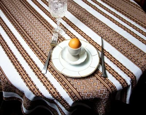 Decorative Ukraine Table Linen White Beige 150 x 250 cm / 59"W x 98"L in the US - Picture 1 of 3
