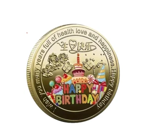 New dollar size Happy Birthday Coin Capsuled in Gold color and bonus added - Picture 1 of 2