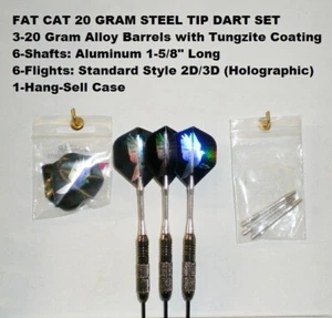 Darts Fat Cat Tungzit 20 Gramm Stahlspitze Dart Set mit 2D/3D Taubenflüge - Bild 1 von 5