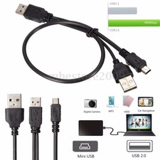 USB 2.0 A Male to Mini USB B 5 pin + USB 2.0 A Male Data Power Y Splitter Cable