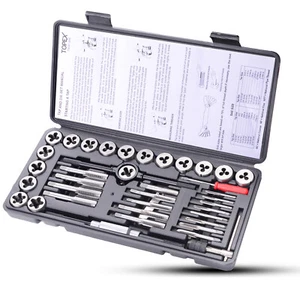 40 PCs Metric Imperial Tap and Die Set Screw Thread Drill Kit Pitch Gauge M3-M12 - Picture 1 of 12
