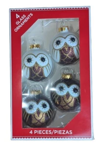 Christmas Ornaments Owls By Holiday Time Glass Set Of 4 Original Box feb24 - Picture 1 of 10