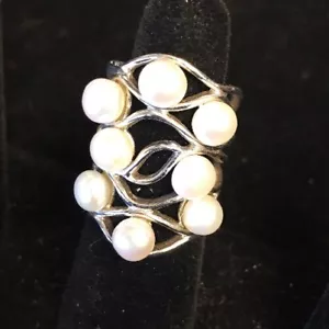 Sterling Silver Ring With Pearls (Size 6.75/13.4g) SKU:A91 - Picture 1 of 1