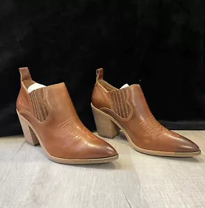 FRYE Faye Shootie Cognac Leather Western Southern Embroidered Cowboy Heel Bootie - Picture 1 of 9