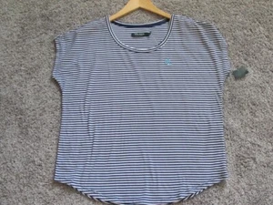 Ralph Lauren T-Shirt L White Blue Striped Cotton LRL Initials Logo Nautical NEW - Picture 1 of 13