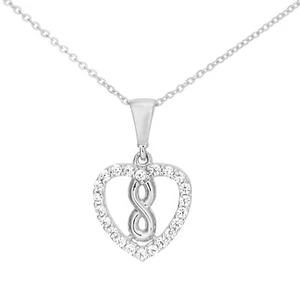 9ct White Gold Cubic Zirconia Heart Infinity Pendant Necklace By Citerna - Picture 1 of 5