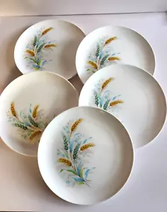Stetson Melamine Dinner Plates Set of 5 Blue Brown Wheat Floral Leaves MCM 9" - Picture 1 of 6