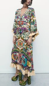 ZARA 2023 PRINTED MIDI DRESS RUFFLES SIZE M REF 7832/016 BLOGGERS FAVE - Picture 1 of 11