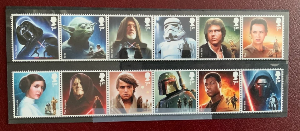 GB 2015 MNH Star Wars Mint Stamp Set Two Strips No Folds 12 X 1st Class Stamps - image 1 of 1