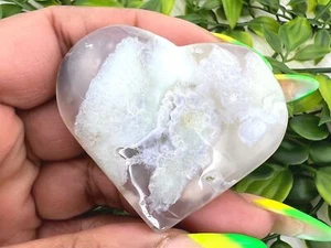 Green Flower Agate Heart - 45MM UNIQUE Green Flower Agate Heart - 48g Green - Picture 1 of 10