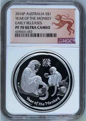 2016 P Australia PROOF Silver Lunar Year of the Monkey NGC PF 70 1 oz $1 Coin ER - Image 1 of 4