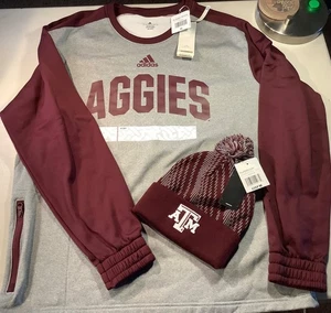 NEW ADIDAS TEXAS A&M AGGIES SWEATSHIRT XL CAN CUSTOMIZE & HEAVY KNIT BEANIE HAT - Picture 1 of 13