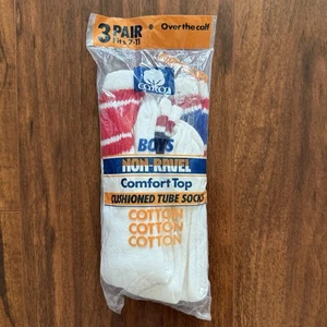VINTAGE TUBE SOCKS BOYS SIZE 7-11, NEW UNOPENED 3 PACK OVER THE CALF NON RAVEL - Picture 1 of 6