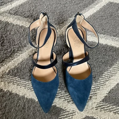 Franco Sarto L-Davey Mujer’s Punta Tacones Azul Gamuza y Cuero Talla 8M Foto 1 de 4