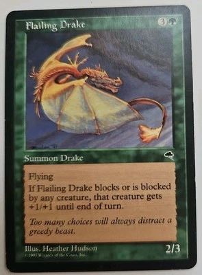 MTG Magic The Gathering Card Flailing Drake Summon Drake Green Tempest 1997 - Image 1 of 2
