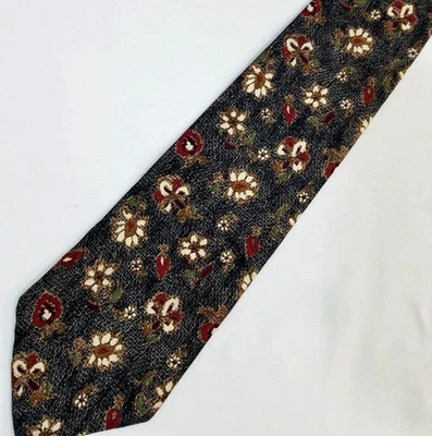 Corbata de seda con patrón floral Structure para hombre hecha en EE. UU. negra roja Foto 1 de 4