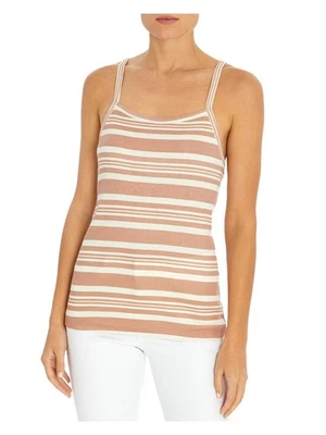 THREE DOTS 女式粉色棉混纺条纹无袖方领背心 XS — 第 1/4 张图片