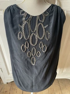 Black Silk Maje Sleeveless Campino Top w Metal Stud Detail. Medium - Picture 1 of 13