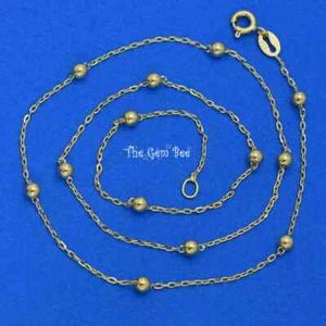 14K YELLOW GOLD Italian Smooth Ball Bead Station Chain Necklace 16" with Clasp - Picture 1 of 10