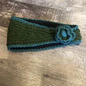 Venus Imports 100% Wool Chunky Knit Winter Head Band with Flower Green & Teal - Picture 1 of 7