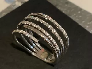 “BONY LEVY “ 18K WHITE GOLD 4 ROWS OF DIAMOND COIL RING - SIZE 5.5 - Picture 1 of 22