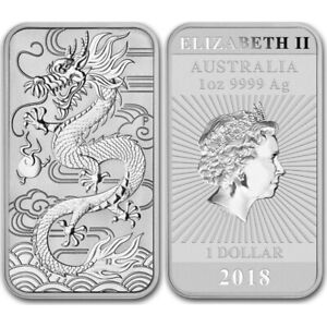 Perth Mint 1 oz silver RECTANGLE DRAGON $1 BAR 2018