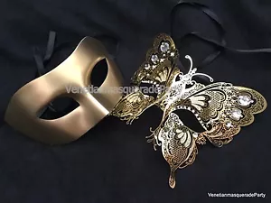 His and Her Gold Pareja Mascarada Bola Máscaras Par Halloween Disfraz Sesión de fotos - Imagen 1 de 7